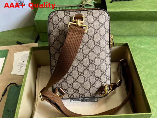 Gucci Sling Backpack with Interlocking G in Beige and Ebony GG Supreme Canvas 696016 Replica