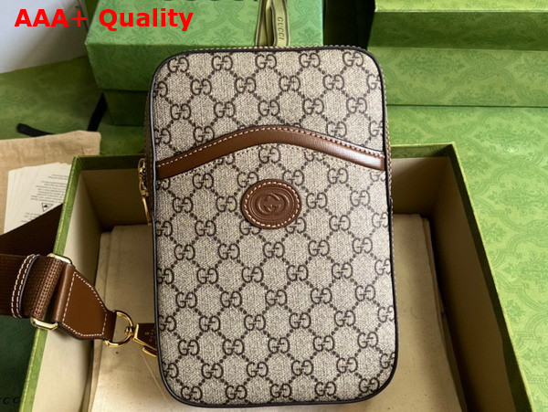 Gucci Sling Backpack with Interlocking G in Beige and Ebony GG Supreme Canvas 696016 Replica