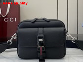 Gucci Small Crossbody Bag with Web Black Soft Grainy Leather 816751 Replica