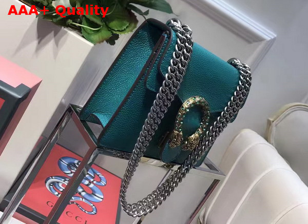 Gucci Small Dionysus Leather Shoulder Bag with Crystal Dionysus Buckle Turquoise Replica