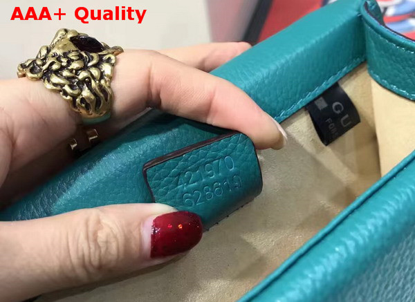 Gucci Small Dionysus Leather Shoulder Bag with Crystal Dionysus Buckle Turquoise Replica