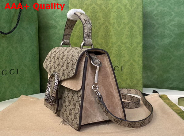 Gucci Small Dionysus Top Handle Bag in Beige and ebony GG Supreme Canvas 739496 Replica