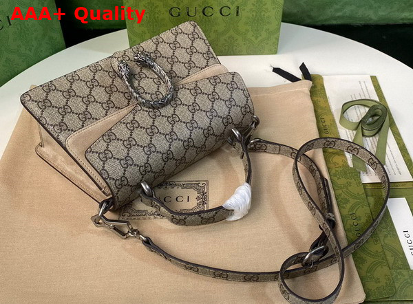 Gucci Small Dionysus Top Handle Bag in Beige and ebony GG Supreme Canvas 739496 Replica