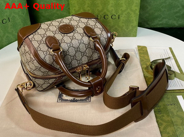 Gucci Small Duffle Bag with Interlocking G Beige and Ebony GG Supreme Canvas 723307 Replica