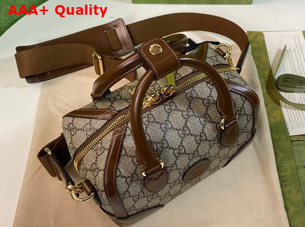 Gucci Small Duffle Bag with Interlocking G Beige and Ebony GG Supreme Canvas 723307 Replica