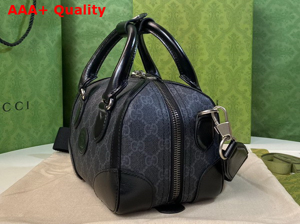 Gucci Small Duffle Bag with Interlocking G Black and Grey GG Supreme Canvas 723307 Replica