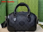 Gucci Small Duffle Bag with Interlocking G Black and Grey GG Supreme Canvas 723307 Replica