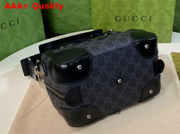 Gucci Small Duffle Bag with Interlocking G Black and Grey GG Supreme Canvas 723307 Replica