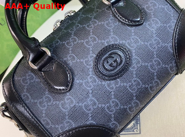 Gucci Small Duffle Bag with Interlocking G Black and Grey GG Supreme Canvas 723307 Replica