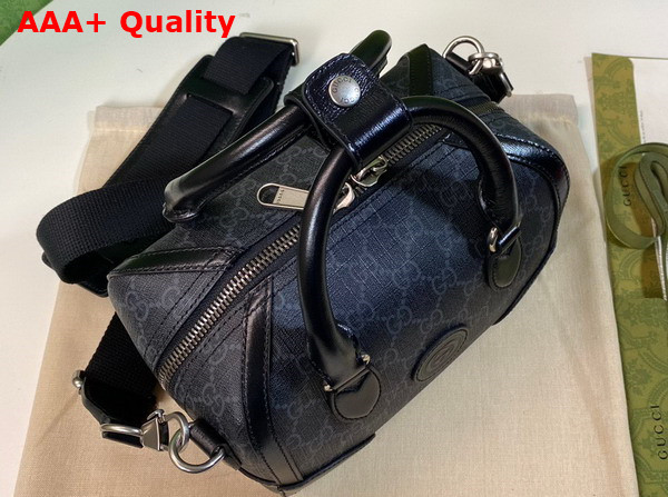 Gucci Small Duffle Bag with Interlocking G Black and Grey GG Supreme Canvas 723307 Replica