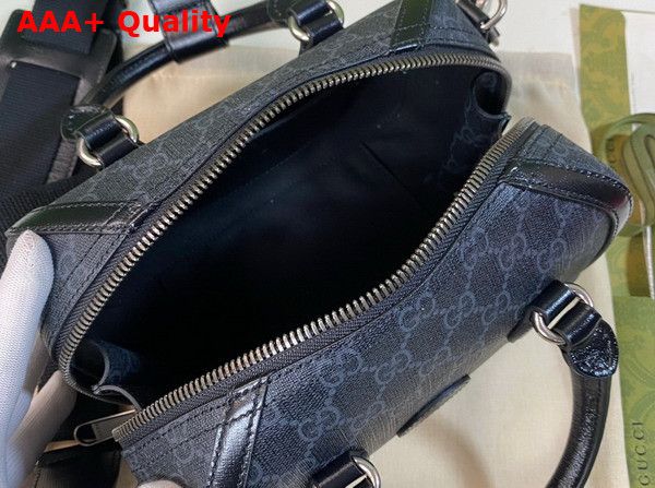 Gucci Small Duffle Bag with Interlocking G Black and Grey GG Supreme Canvas 723307 Replica