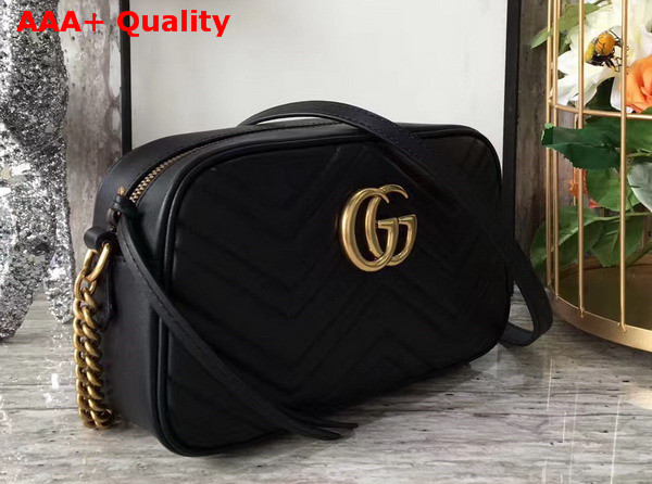 Gucci Small GG Marmont Chain Shoulder Bag in Black Leather Replica