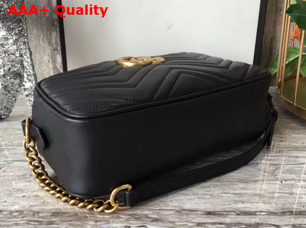 Gucci Small GG Marmont Chain Shoulder Bag in Black Leather Replica