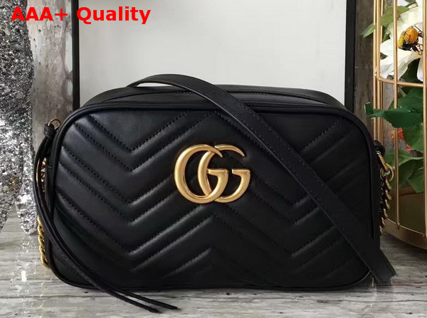 Gucci Small GG Marmont Chain Shoulder Bag in Black Leather Replica