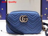 Gucci Small GG Marmont Chain Shoulder Bag in Blue Denim Replica