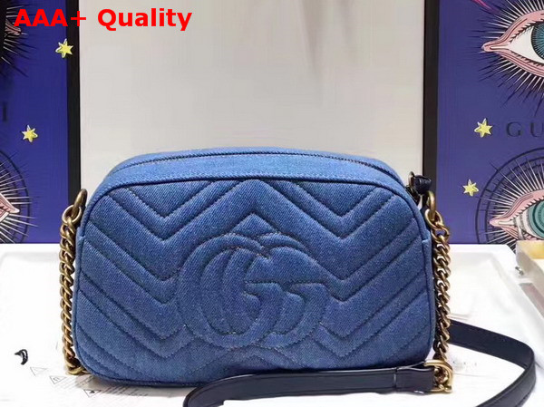 Gucci Small GG Marmont Chain Shoulder Bag in Blue Denim Replica