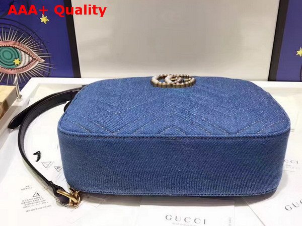 Gucci Small GG Marmont Chain Shoulder Bag in Blue Denim Replica