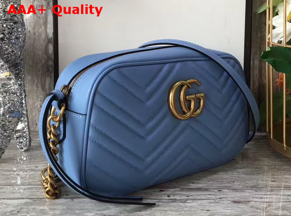 Gucci Small GG Marmont Chain Shoulder Bag in Light Blue Leather Replica