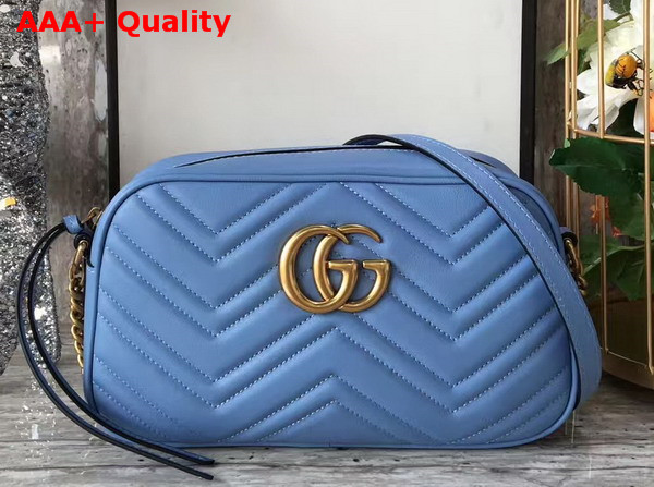 Gucci Small GG Marmont Chain Shoulder Bag in Light Blue Leather Replica