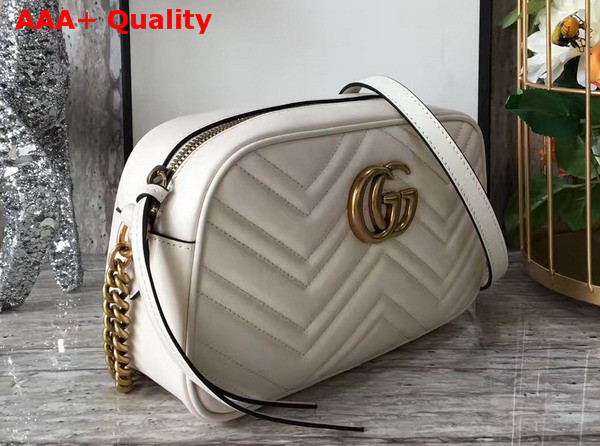 Gucci Small GG Marmont Chain Shoulder Bag in White Leather Replica