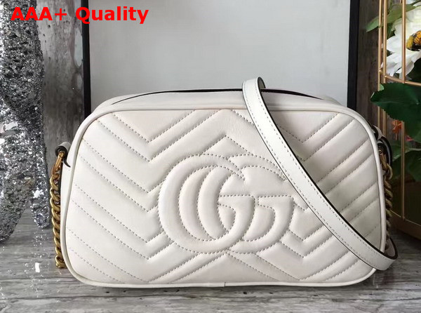 Gucci Small GG Marmont Chain Shoulder Bag in White Leather Replica