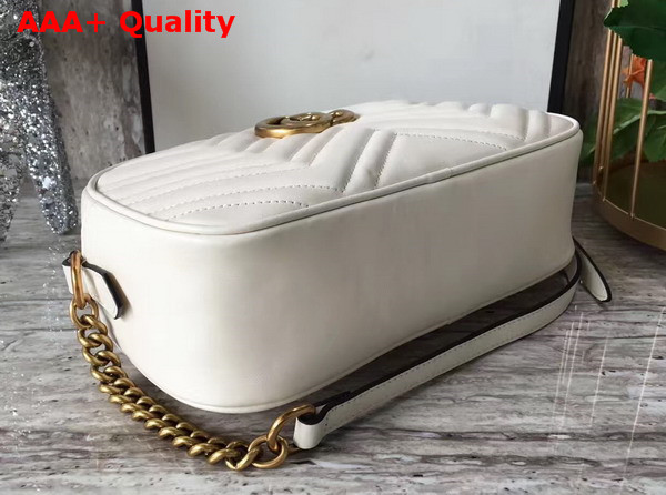 Gucci Small GG Marmont Chain Shoulder Bag in White Leather Replica