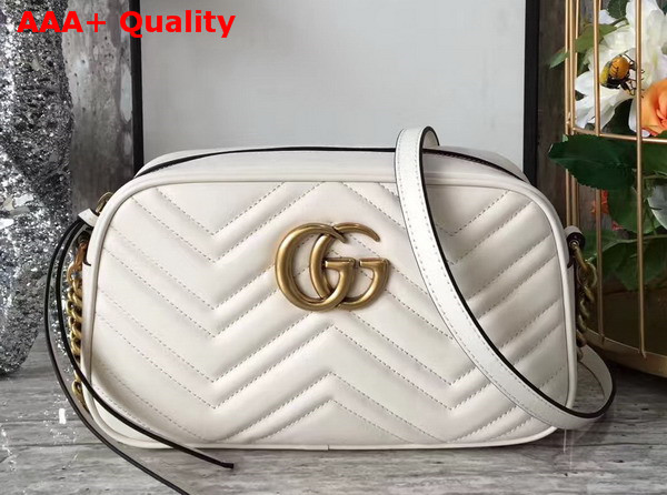 Gucci Small GG Marmont Chain Shoulder Bag in White Leather Replica