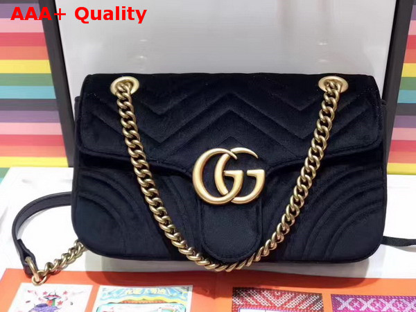 Gucci Small GG Marmont Chevron Velvet Shoulder Bag Black Chevron Velvet Replica