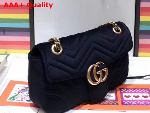 Gucci Small GG Marmont Chevron Velvet Shoulder Bag Black Chevron Velvet Replica