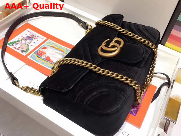 Gucci Small GG Marmont Chevron Velvet Shoulder Bag Black Chevron Velvet Replica