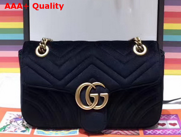 Gucci Small GG Marmont Chevron Velvet Shoulder Bag Black Chevron Velvet Replica