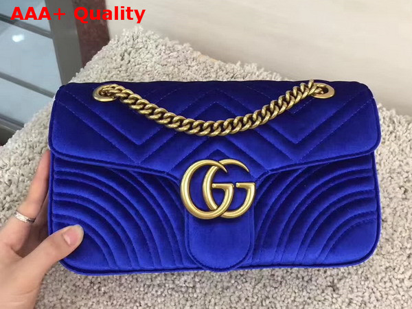 Gucci Small GG Marmont Chevron Velvet Shoulder Bag Blue Chevron Velvet Replica