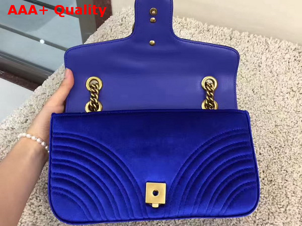 Gucci Small GG Marmont Chevron Velvet Shoulder Bag Blue Chevron Velvet Replica