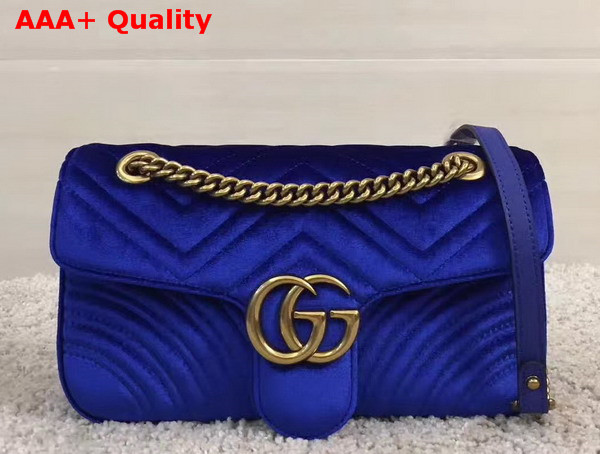 Gucci Small GG Marmont Chevron Velvet Shoulder Bag Blue Chevron Velvet Replica