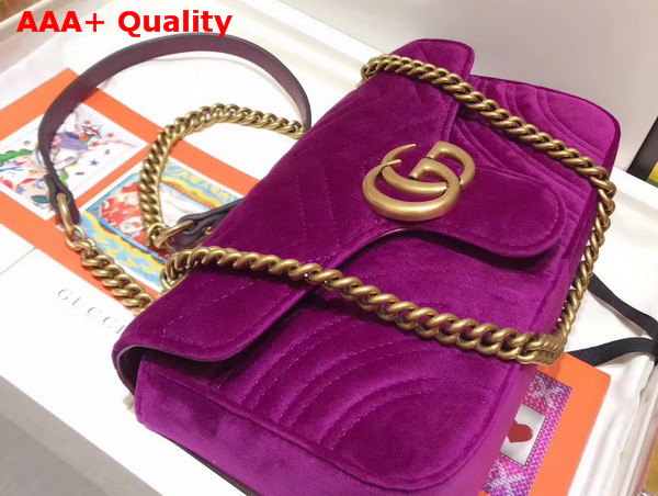 Gucci Small GG Marmont Chevron Velvet Shoulder Bag Bordeaux Chevron Velvet Replica