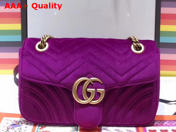 Gucci Small GG Marmont Chevron Velvet Shoulder Bag Bordeaux Chevron Velvet Replica