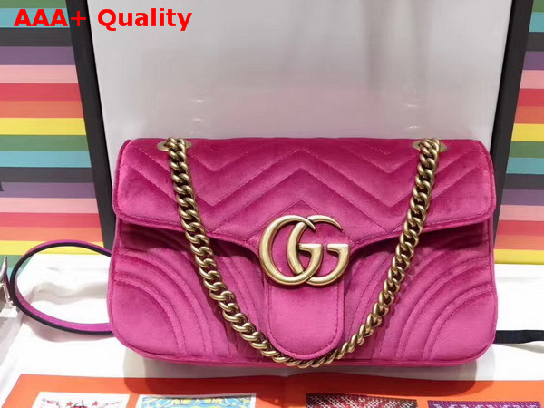 Gucci Small GG Marmont Chevron Velvet Shoulder Bag Pink Chevron Velvet Replica