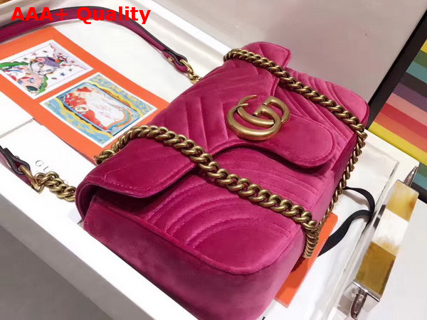 Gucci Small GG Marmont Chevron Velvet Shoulder Bag Pink Chevron Velvet Replica