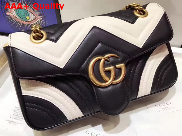 Gucci Small GG Marmont Matelasse Shoulder Bag Black and White Leather Replica