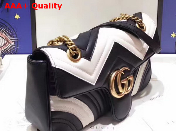 Gucci Small GG Marmont Matelasse Shoulder Bag Black and White Leather Replica