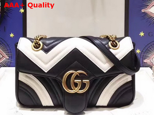 Gucci Small GG Marmont Matelasse Shoulder Bag Black and White Leather Replica