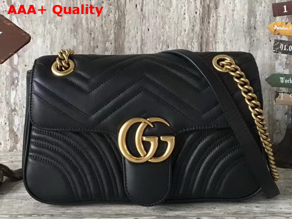 Gucci Small GG Marmont Matelasse Shoulder Bag in Black Leather Replica