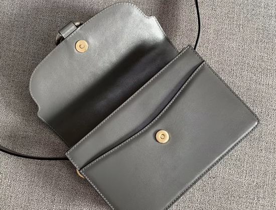 Gucci Small Leather Shoulder Bag in Dark Grey Leather 589474