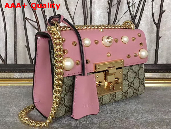 Gucci Small Padlock Studded GG Supreme Shoulder Bag in Pink Replica