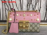 Gucci Small Padlock Studded GG Supreme Shoulder Bag in Pink Replica