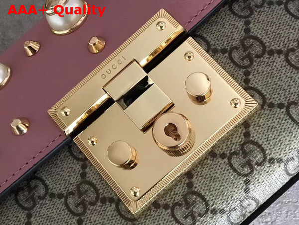 Gucci Small Padlock Studded GG Supreme Shoulder Bag in Pink Replica