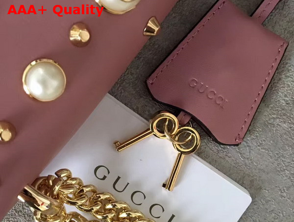 Gucci Small Padlock Studded GG Supreme Shoulder Bag in Pink Replica