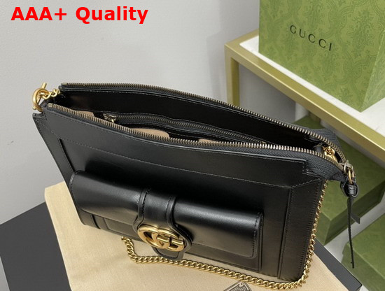 Gucci Small Shoulder Bag with Double G Black Leather 648999 Replica