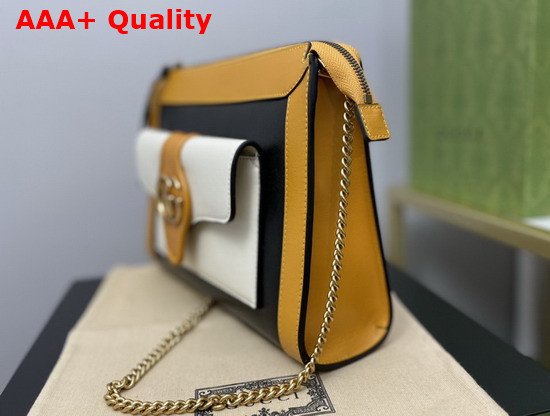 Gucci Small Shoulder Bag with Double G Black White and Burnt Orange Leather 648999 Replica