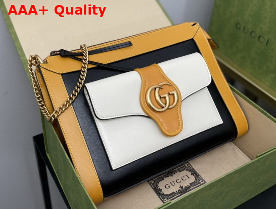 Gucci Small Shoulder Bag with Double G Black White and Burnt Orange Leather 648999 Replica